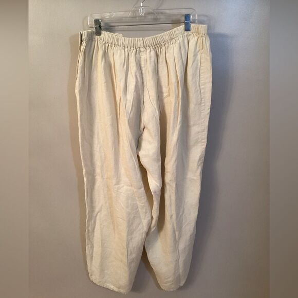 FLAX SIZE 1G 18-20 NATURAL 100% LINEN WIDE LEG SIDE BUTTON PANTS - Picture 2 of 7